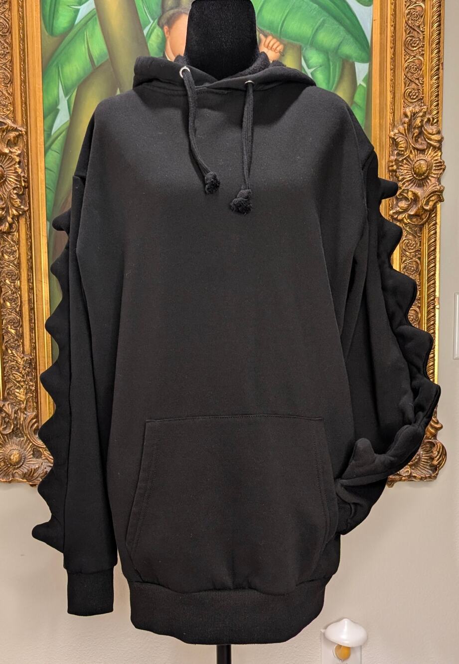 Dolls Kill Current Mood Dino Rawr Dinosaur Spike Hoodie Blk Fleece Sweatshirt Sm